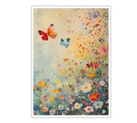 CHERHERART Affiche Image Aquarelle Papillon Toile de Fleurs sauvages Art mural Fleurs de printemps colorées Impressions de toile de rêve Décoration pour le salon 35x55cm Sans cadre