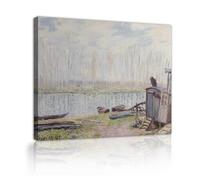 CHERHERART Alfred Sisley Bords du Loing Peinture sur toile Impressions oeuvre d’art impressionnisme Paysage Toile Art mural pour la vie Bureau Étude Décor 87x118cm Cadre intérieur