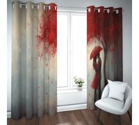 CHERHERART Amours romantiques Rideaux occultants imprimés Couples embrassés Feuilles d’érable Rouge pour Chambre Salon Haut d’œillet Rideaux de fenêtre 2 Panneaux 2xB132xH214