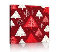 CHERHERART arbre de Noël rouge et blanc toile art mural décor vacances festives peinture sur toile impressions pour étude à domicile salle à manger cuisine café 70x70cm Cadre intérieur