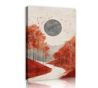 CHERHERART Automne Forêt d’érables Peinture sur toile Impressions pour bureau à domicile Étude Salle à manger Cuisine Café Lever de soleil Oiseaux Arbre Toile Art Mural Décor 60x90cm Cadre intérieur