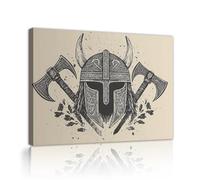 CHERHERART Casque Viking toile Art mural guerrier nordique haches impression affiche historique peinture pour la maison salle à manger chambre bureau étude décor 50x75cm