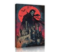 CHERHERART château gothique lune nuit toile art mural mystérieux dark fantasy impressions image décor mural pour Halloween maison salon salle à manger 70x100cm Cadre intérieur