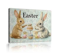 CHERHERART Décoration murale vintage de lapins de Pâques en toile de thé Illustration florale fantaisiste Illustration sur image Décoration de toile de printemps pour le café 45x60cm Cadre intérieur