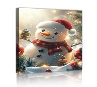 CHERHERART Dessin animé mignon festif hiver toile images œuvres d’art Noël bonhomme de neige toile art mural affiche pour la maison salon vacances décor 65x65cm Cadre intérieur
