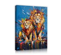 CHERHERART Famille Lion Abstrait Toile Art Mural Vibrant Animal Toile Impressions Œuvres d’art pour Salon Moderne Bureau à Domicile Étude Décor 50x70cm Cadre intérieur