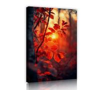 CHERHERART Feuilles d’érable rouge lever du soleil Toile Picture Oeuvre Murales pour bureau à domicile Étude Salle à manger Décor Beau paysage d’automne Toile Art mural 45x70cm Cadre intérieur