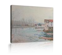 CHERHERART Hiver à Moret oeuvre d’Alfred Sisley Toile Impressions murales Paysage impressionniste Oeuvre d’art pour bureau à domicile Étude 35x45cm Cadre intérieur