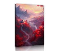 CHERHERART Japonais rouge feuille d’érable toile art mural image automne Ukiyo-e paysage toile peinture impressions oeuvre murale pour bureau à domicile décor 80x130cm Cadre intérieur