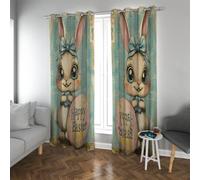 CHERHERART Joyeuses Rideaux occultants imprimés Lapins de Pâques Rideaux Vintage Vintage en Forme de Lapin en Forme de Lapin Rideaux Vintage pour la déco de Printemps 2 Panneaux en Haut 2xB140xH200
