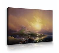 CHERHERART La Neuvième Vague Tirages sur toile Peinture murale tendue et encadrée Prête à être accrochée Fresque colorée en toile marine de nuages pour un bureau 40x60cm