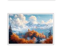 CHERHERART Peintures murales en toile de montagne d’automne décorations murales de la forêt d’automne pics de neige et toile Sea of Clouds œuvres d’art sur toile pour salon chambre 35x55cm sans cadre