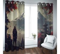 CHERHERART Rideaux occultants du Mont Samouraï Fuji Guerrier Japonais Feuilles d’érable d’Automne pagode Rideaux paysagers pour la Chambre 2 Panneaux 2xB132xH160