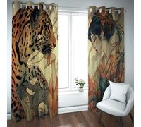 CHERHERART Rideaux occultants imprimés geishas et léopards Japonais élégants Rideaux à œillets de Femme Kimono pour Salon Ensemble de 2 Panneaux 2xB140xH183