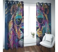 CHERHERART Rideaux occultants Pop Lion Animaux Sauvages colorés Style Graffiti Drapés de fenêtre assombris pour Chambre Chambre Panneaux d’œillets 2 2xB140xH175