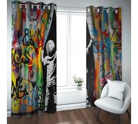 CHERHERART Rideaux occultants Style Graffiti Silhouette Amour Rideaux colorés de Street Art pour la Chambre et Le Salon 2 Panneaux 2xB132xH160