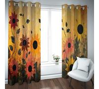 CHERHERART Rideaux rustiques de Tournesol à Outrage à 2 Panneaux Vintage Jaune Rouge à Fleurs Rideaux de fenêtre assombrissant pour Chambre et Salon 2xB140xH200