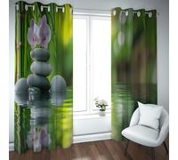 CHERHERART Rideaux Spa orchidées et Bambou Fleurs Violettes Motifs de Pierre de rivière Rideaux occultants avec Plateau en œillet pour la Chambre du Salon Ensemble de 2 Panneaux 2xB140xH220