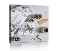 CHERHERART Rustique vacances sur toile Wall Art Noël pommes de pin et cerf thème photos sur toile impressions d’œuvres d’art hiver Nature décor murale pour la maison 55x55cm