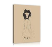 CHERHERART Silhouette minimaliste d’un couple d’amour en toile Art mural Ligne noire sur fond beige Toile romantique pour mariage dans la chambre 75x100cm Cadre intérieur