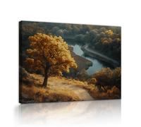CHERHERART Tableau mural en toile paysagère d’automne Arbre d’or par Winding River affiches imprimées Sunset Fall Forest Path décoration rustique pour bureau 25x40cm Cadre intérieur