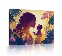 CHERHERART Toile tropicale de coucher de soleil Art mural Plante colorée Imprimé floral Décor moderne Bohème en toile pour chambre de bébé Salle à manger 75x100cm Cadre intérieur
