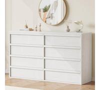 CherishCradle Commode de 8 Tiroirs pour Chambre à Coucher, Meuble de Rangement, Commode en Bois pour Salon, Chambre et Couloir, 137 x 40 x 81,5 cm, Blanc Antique