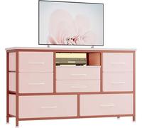 CherishCradle Commode d'Entrée 8 Tiroirs Tissu avec LED Et Station De Frais | Plateau bois, structure métal robuste, meuble TV moderne pour chambre, salon, couloir - grand capacité