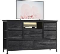 CherishCradle Commode d'Entrée 8 Tiroirs Tissu avec LED Et Station De Frais | Plateau bois, structure métal robuste, meuble TV moderne pour chambre, salon, couloir - grand capacité