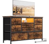 CherishCradle Commode d'Entrée 8 Tiroirs Tissu avec LED Et Station De Frais | Plateau bois, structure métal robuste, meuble TV moderne pour chambre, salon, couloir - grand capacité