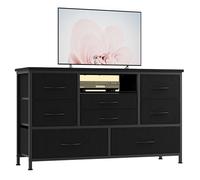 CherishCradle Commode d'Entrée 8 Tiroirs Tissu avec LED Et Station De Frais | Plateau bois, structure métal robuste, meuble TV moderne pour chambre, salon, couloir - grand capacité