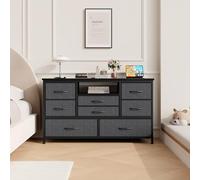 CherishCradle Commode d'Entrée 8 Tiroirs Tissu avec LED Et Station De Frais | Plateau bois, structure métal robuste, meuble TV moderne pour chambre, salon, couloir - grand capacité