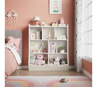 CherishCradle Étagère pour Enfants pour Jouets et Livres,Meuble Rangement Enfant,Bibliotheque Enfant 7 Compartiments,5 Niches Ouvertes et 2 Bacs Inclinés pour Chambre d’Enfant,Garderie
