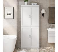 CherishCradle Meuble de Salle de Bain, Armoire de Rangement avec 2 Étagères Réglables, 4 Portes, Armoire de Cuisine Moderne en Bois, Meuble Colonne 76 x 40 x 178 cm, Blanc