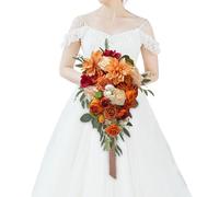CherishedMoments Bouquet de mariée en Terre Cuite Orange brûlé en Cascade pour cérémonie de Mariage et Anniversaire de Mariage