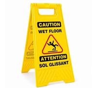 Cherishify Panneau Sol Glissant, Bilingue Français/Anglais 44 cm, Chevalet Jaune Double Face Pliable avec Poignée, Attention Sol Mouillé pour Restaurant, Hôtel, Bureau, Magasin, Toilettes