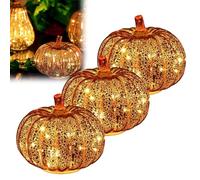 Cherishous Ensitivityen Twinkle LED Light Pumpkins, Starry Night Glass Pumpkins, Illuminated Starry Night Glass Pumpkin, Halloween Lighted Pumpkin Decorations for Bedroom Bathroom Hallway(Style-A*3)