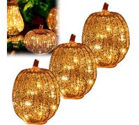Cherishous Ensitivityen Twinkle LED Light Pumpkins, Starry Night Glass Pumpkins, Illuminated Starry Night Glass Pumpkin, Halloween Lighted Pumpkin Decorations for Bedroom Bathroom Hallway(Style-B*3)
