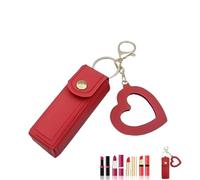 Cherishty Lip Oil Keychain, Cordialk Lip Oils Keychain - Mirror & Oil 2-in-1, Lipstick Holder Keychains with Mirror, for Lipstick Storage/Makeup Mirror (Red)