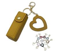 Cherishty Lip Oil Keychain, Lip Oil Keychain - Mirror & Oil2-in-1, Mini Lipstick Case with Mirror & Heart Pendant (Yellow)