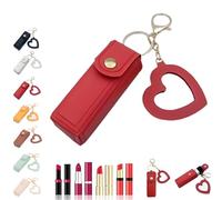 Cherishty Lip Oil Keychain, Lip Oils Keychain - Mirror & Oil 2-in-1, with Keychains & Heart Pendant, PU Leather Portable Lipstick Holder (1Pc Red)