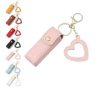 Cherishty Lip Oil Keychain,Women Lip Oil Keychain - Mirror & Oil 2-in-1, Mini Lipstick Case with Keychains & Heart Pendant (Pink)