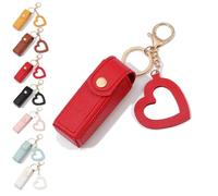 Cherishty Lip Oil Keychain,Women Lip Oil Keychain - Mirror & Oil 2-in-1, Mini Lipstick Case with Keychains & Heart Pendant (Red)