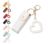 Cherishty Lip Oil Keychain,Women Lip Oil Keychain - Mirror & Oil 2-in-1, Mini Lipstick Case with Keychains & Heart Pendant (White)