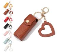 Cherishty Lip Oil Keychain,Women Lip Oil Keychain - Mirror & Oil 2-in-1, Mini Lipstick Case with Keychains & Heart Pendant (Brown)