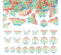Cheriswelry 16 pièces 8 styles 430 en acier inoxydable en or et argent pendentif arc-en-ciel coeur de coeur Butterfly feuilles pendentif décoration métallique gravée 31-54,5 mm pour le collier de