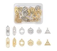 Cheriswelry 16 pièces 8 styles 430 en acier inoxydable en or et argent pendentif arc-en-ciel de coeur de coeur Butterfly feuille pendentielle gravée en métal gravé 31-54,5 mm pour le collier de
