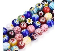 Cheriswelry 5 Strands Millefiori Glass Beads Handmade Lampwork Round Ball With Flower 10mm Spacers Large Dangle Charms for Jewellery Making, About 185pcs