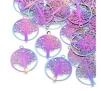 Cheriswelry 50pcs 201 en acier inoxydable Filigre de pendentifs ronds plats liens de lustre