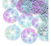 Cheriswelry 50pcs 201 en acier inoxydable Filigre de pendentifs ronds plats liens de lustre